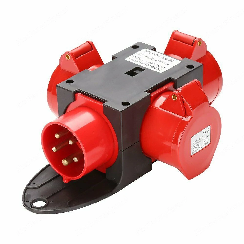 Eingang 400V   16A 5-polig Ausgang 3 x CEE 400V   16A 5-polig Wasserdicht Schutzklasse IP44 mit