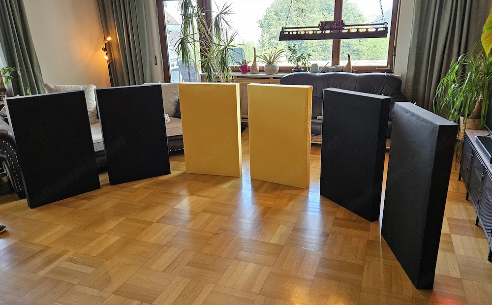 6er Akustikabsorber Set für Homestudio, Tonstudio, Heimkino - Breitbandabsorber mit Rockwool