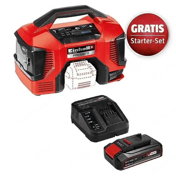 Hybridkompressor Pressito & PCX Starterkit Hochwertiges Set bestehend aus Maschine, 18 V 2,5 Akku un