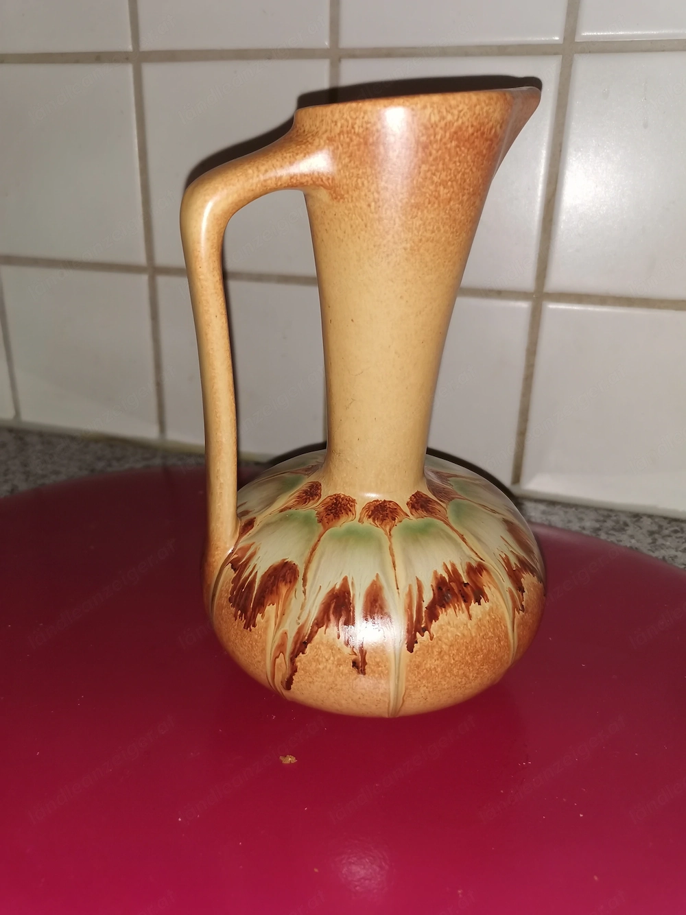 Vase braun Steingut m. 1 Henkel Vintage