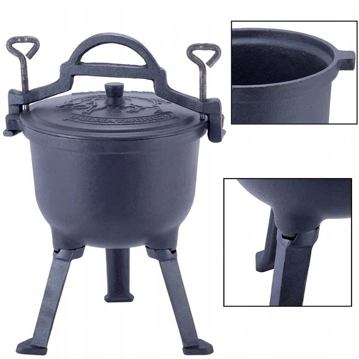 BBQ Dutch Oven Eintopf handgefertigt mit Fuesse ca. 7l fuer Lagerfeuer Camping etc.