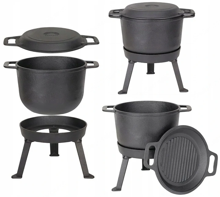 BBQ Dutch Oven Eintopf handgefertigt mit Fuesse ca. 12l fuer Lagerfeuer Camping etc. XXL Set mit Pfa