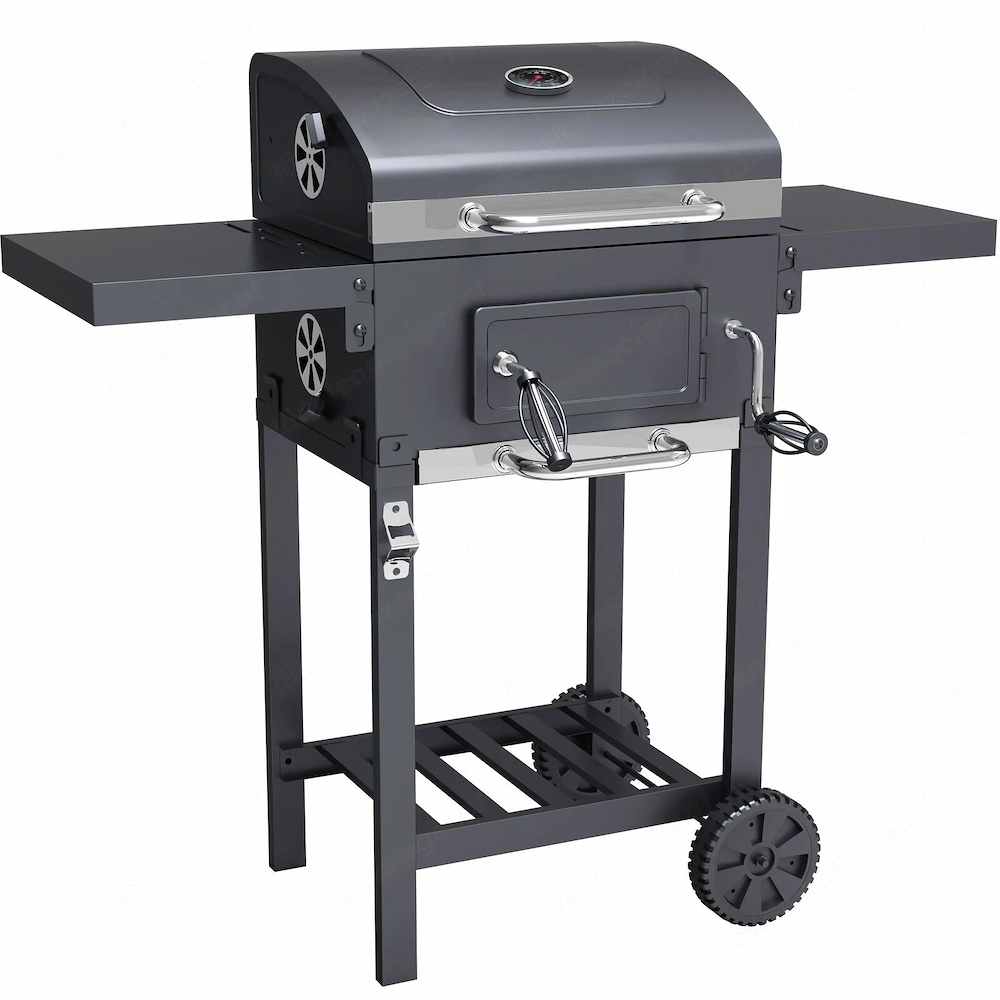 BBQ Holzkohlegrill Grill Smoker Set mit Deckel Hoehenverstellbar 2 Seitenablagen