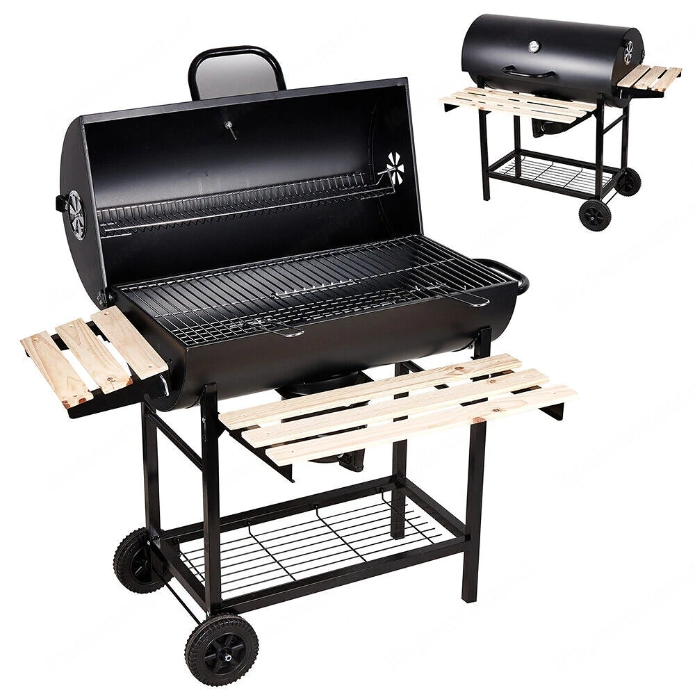 BBQ Holzkohlegrill Grill Smoker Set mit Deckel Camping Outdoor Seitenablage