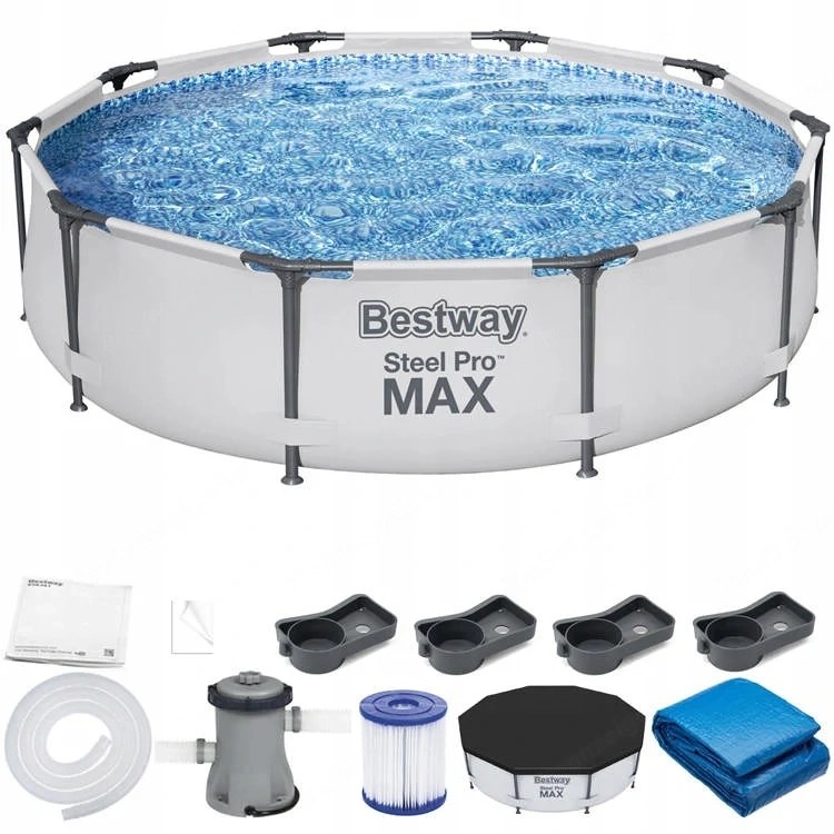 Artikel: BESTWAY Steel Pro Max Frame Pool Set rund 305x76cm mit Filteranlage im XXL Starter Set Hoch