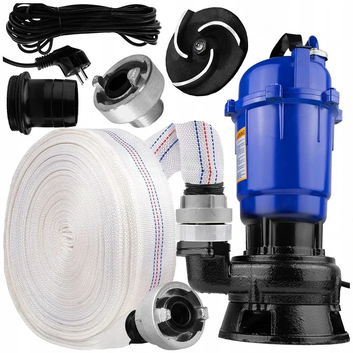 Hochleistungs Pumpe Schmutzwasser mit 20m Feuerwehschlauch im Set Tauchpumpe Schwarz 2600 W 12000 l