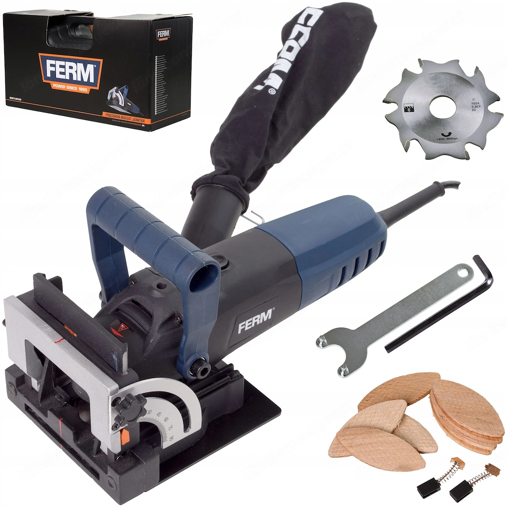Ferm BJM1009 900W Lamellenfraesmaschine Flachduebelfraese komplett Set mit Koffer