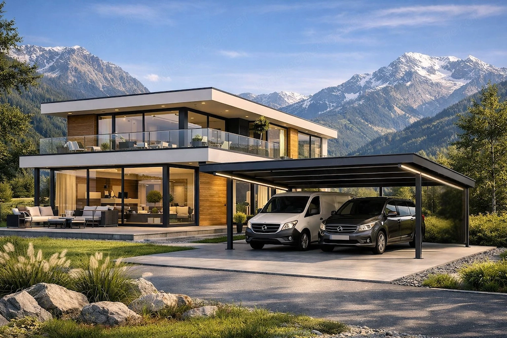 Stahlcarport mit PV   Die clevere All-in-One Lösung!