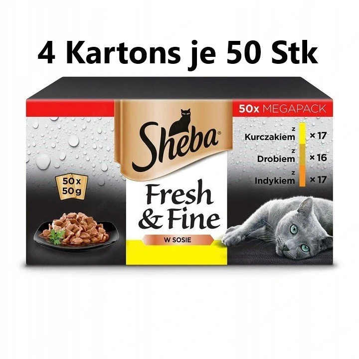 SHEBA Fresh&Fine 200 x 50 g Nassfutter Katzenfutter So enbeutel mit Huhn, Gefl gel und Truthahn