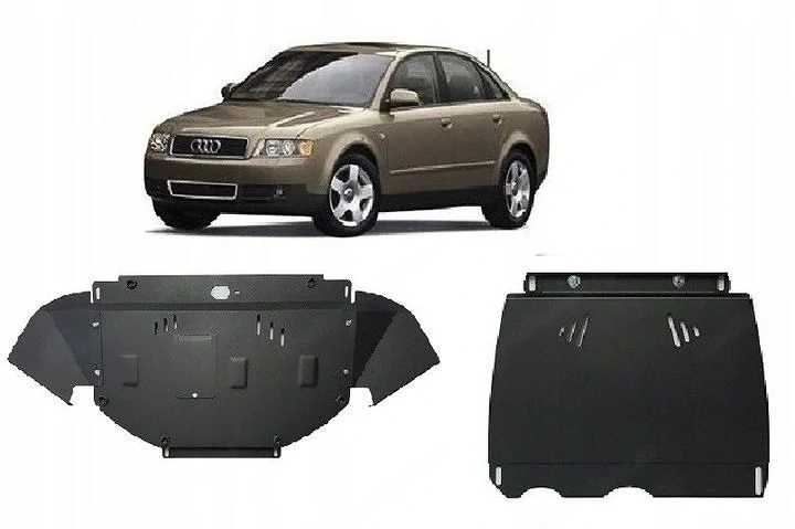 Stahl-Motorabdeckung Unterfahrschutz Audi A4 B6 2000-2005 Umbau mit Anbaumaterial-Set