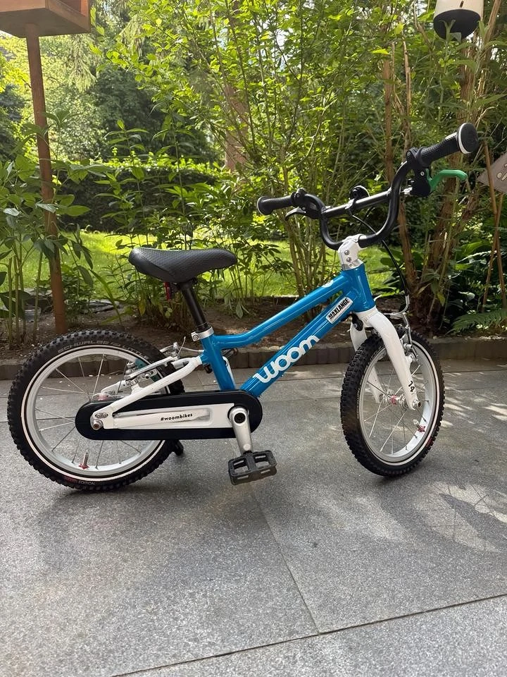 Woom 2 Kinderfahrrad 14 Zoll Blau Weiß 