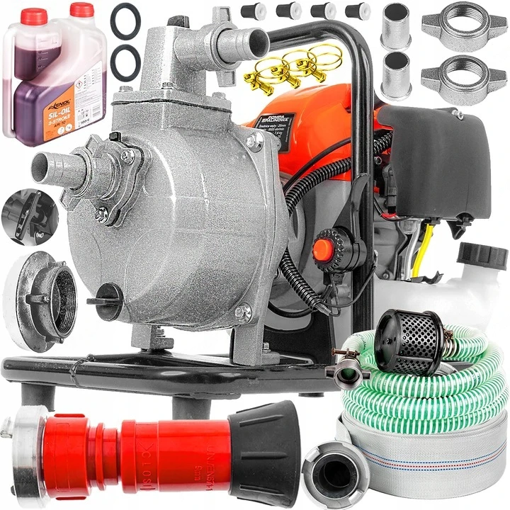 #SALE# Hochleistungs-Benzin-Wasserpumpe 300l min XXL-Starterset mit Saugschlauch & 20m Feuerwehrschl