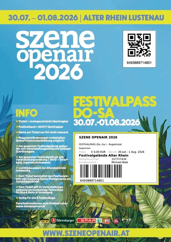 Szene openair 2026 - Festivalpass Do - SA mit Übernachtung im Zelthotel für 2 Personen und Frühstück