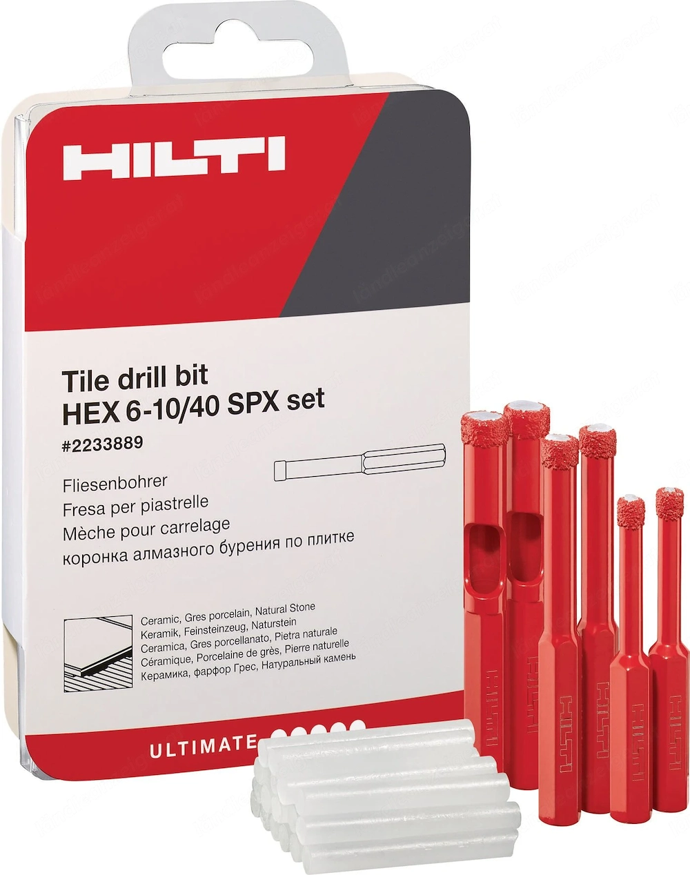 Packungsinhalt 2x Fliesenbohrer HEX 6 30 SPX 2x Fliesenbohrer HEX 8 40 SPX 2x Fliesenbohrer HEX 10 4