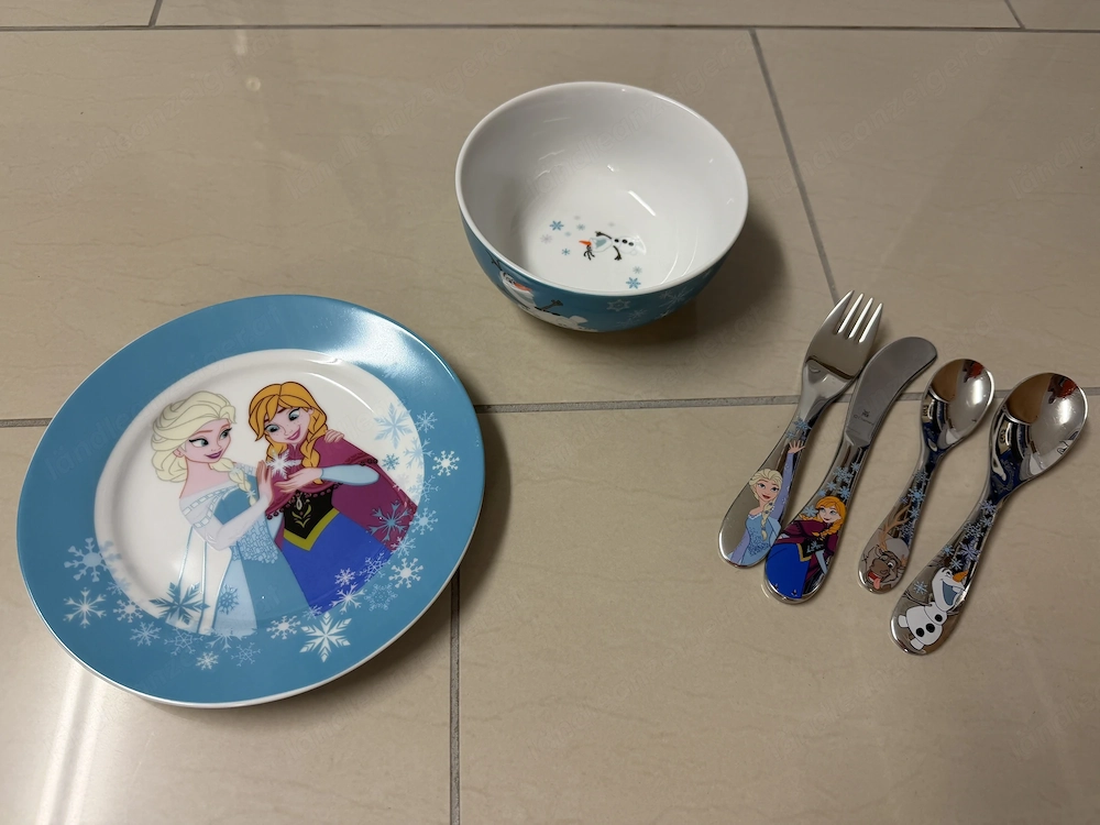 Süsses WMF Kinder Geschirrset DISNEY FROZEN mit Besteck - kaum benutzt- wie neu