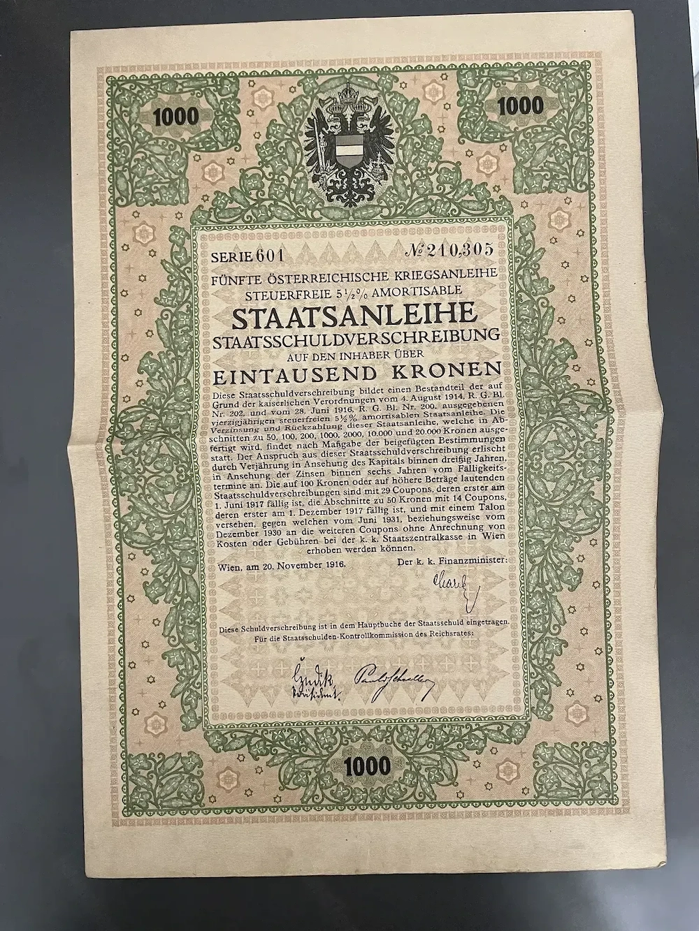 Historische Kriegsanleihe 1916 - 1000 Kronen - Österreich-Ungarn - K. u. K.