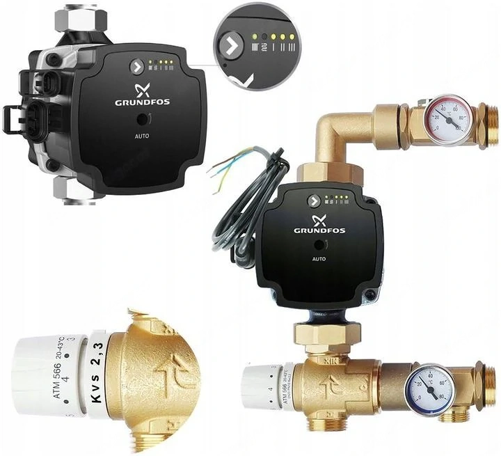 Mischgruppe f r Fu bodenheizungsverteiler mit AFRISO ATM 566-Ventil, Grundfos UPM3S AUTO-Pumpe KF-GM
