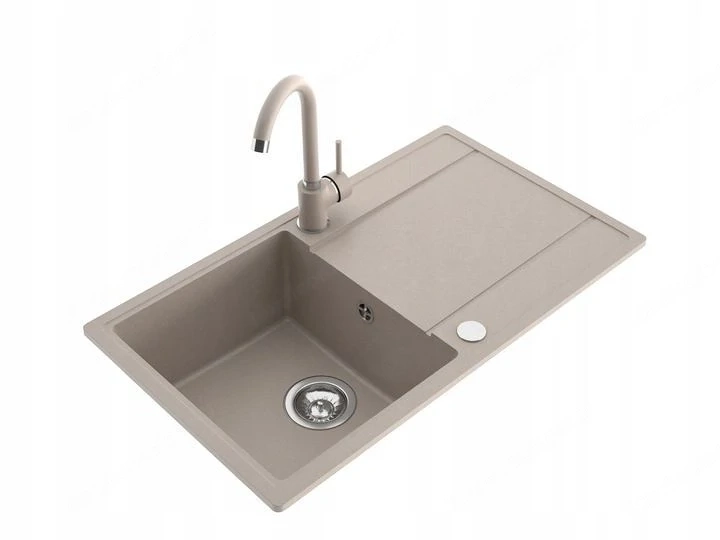 Granit-Waschtisch-Komplettset mit SIPHON-Mischbatterie in Sandfarbe