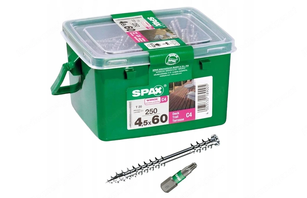 Terrassenschrauben SPAX 4,5x60 im 250er-Bonuspaket mit T20-Bitschraube aus Kohlenstoffstahl mit spez