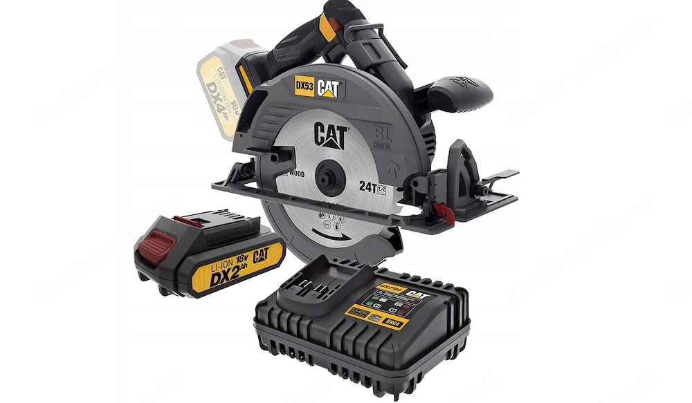CAT DX53B 18 V 185 mm b rstenlose Kreiss ge mit DXB2 18 V 2,0 Ah Lithium-Ionen-Akku und DXC4 18 V 4 