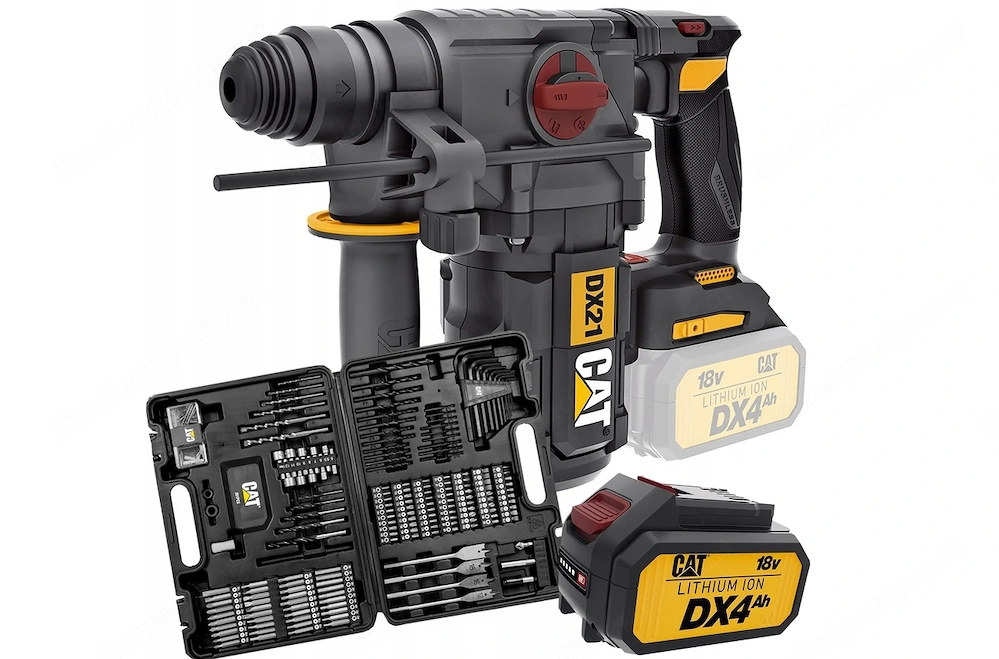 B rstenloser Hammer CAT DX21B 18V 2,2J SDS+ im Set mit einem Satz Bohrer, Bits und anderem Zubeh r D