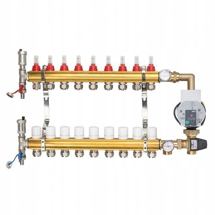 Heizkreisverteiler Messingverteiler f r 9-Kreis-Fu bodenheizung mit Esbe-Mischventil und Wilo-Pumpe