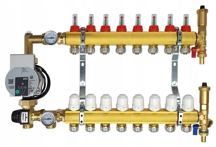 Heizkreisverteiler Messingverteiler f r 8-Kreis-Fu bodenheizung mit Esbe-Mischventil und Wilo-Pumpen
