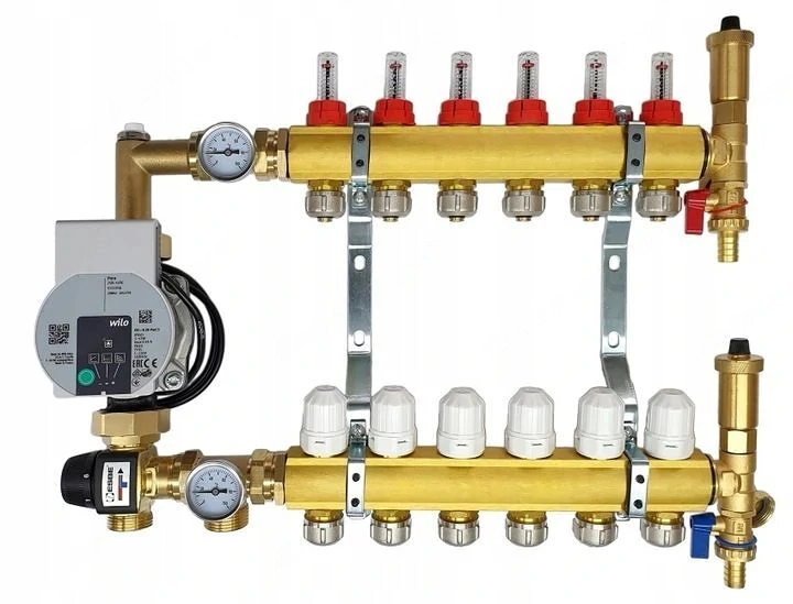 Heizkreisverteiler Messingverteiler f r 6-Kreis-Fu bodenheizung mit Esbe-Mischventil und Wilo-Pumpen