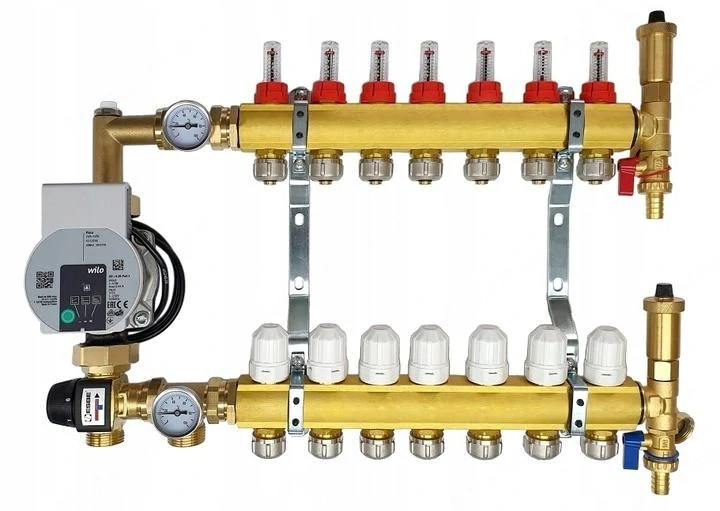 Heizkreisverteiler Messingverteiler f r 7-Kreis-Fu bodenheizung mit Esbe-Mischventil und Wilo-Pumpen