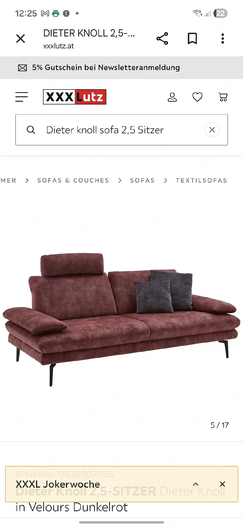 DIETER KNOLL 2,5 Sitzer Couch neuwertig, dunkelrot