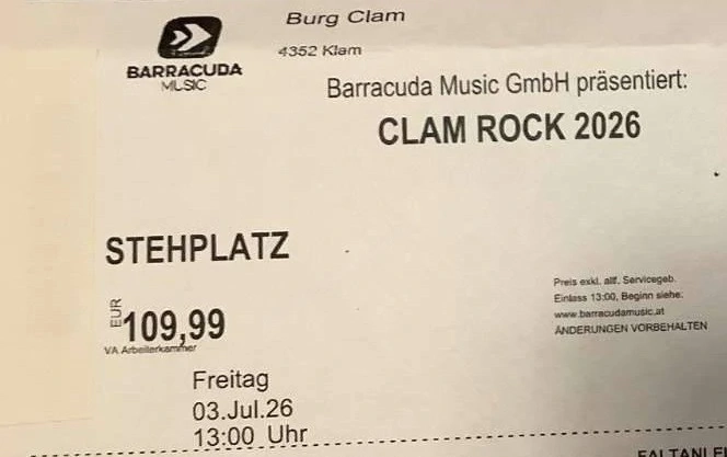 clam rock ticket fur 3 juli
