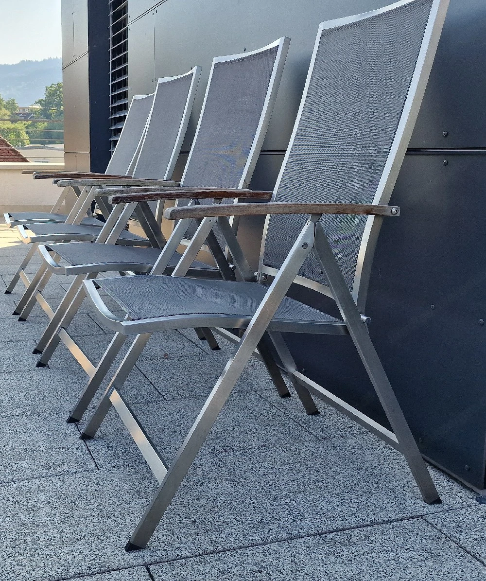 4x Gartenstuhl Edelstahl Teakholz verstellbar klappbar