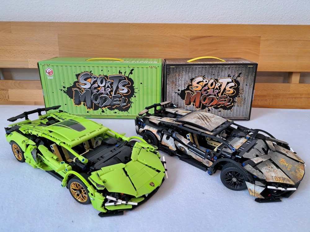 2er Set Klemmbausteine Sportwagen 1:14 Technik Autos inkl. Anleitung & Originalverpackung