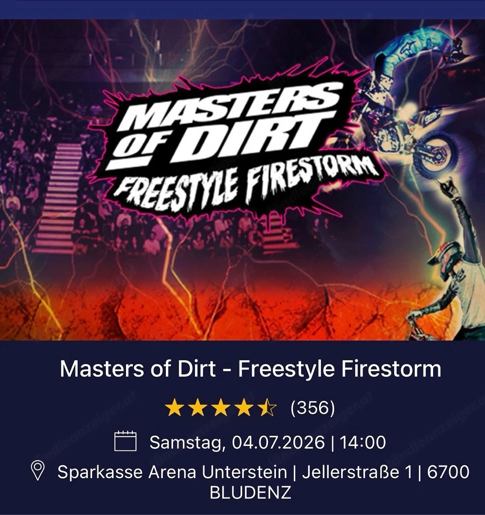 3 Tickets für Masters of Dirt zu verkaufen!