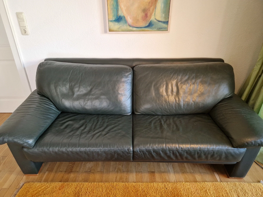 Dunkelgrünes Ledersofa