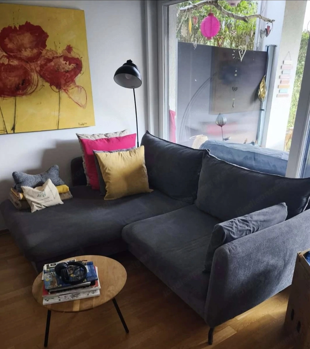 Couch Sitzgarnitur Sofa mit Ottomane grau 