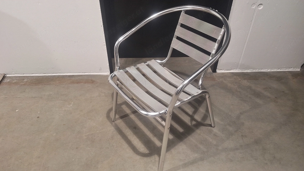 4x Gartenstuhl, outdoor, Aluminium, silber, stapelbar.
