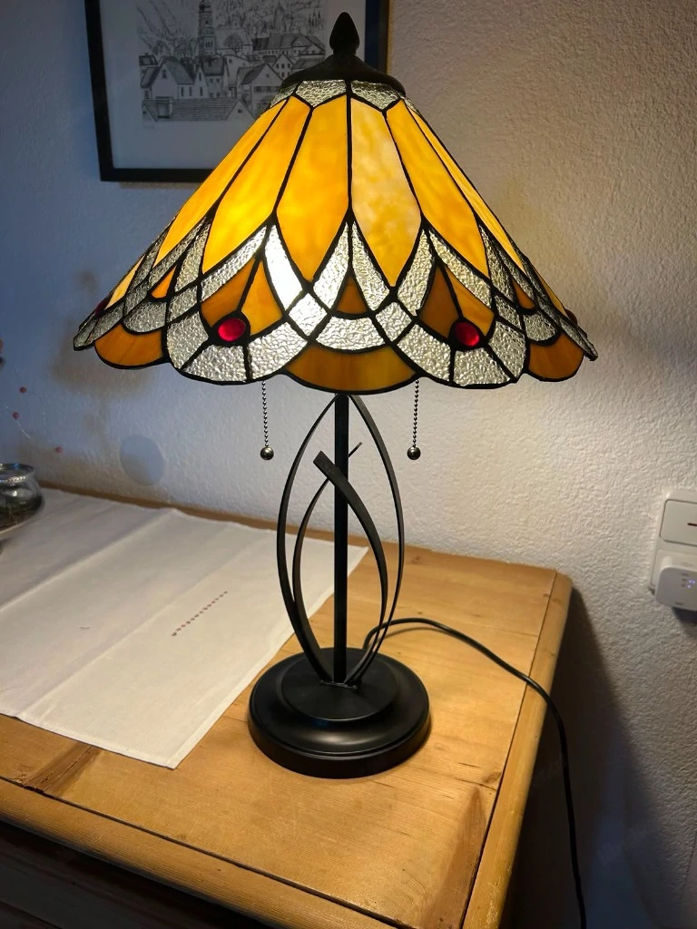 Tiffany Tischleuchte 5186 (amberfarbener Glasschirm) - Wie neu in OVP