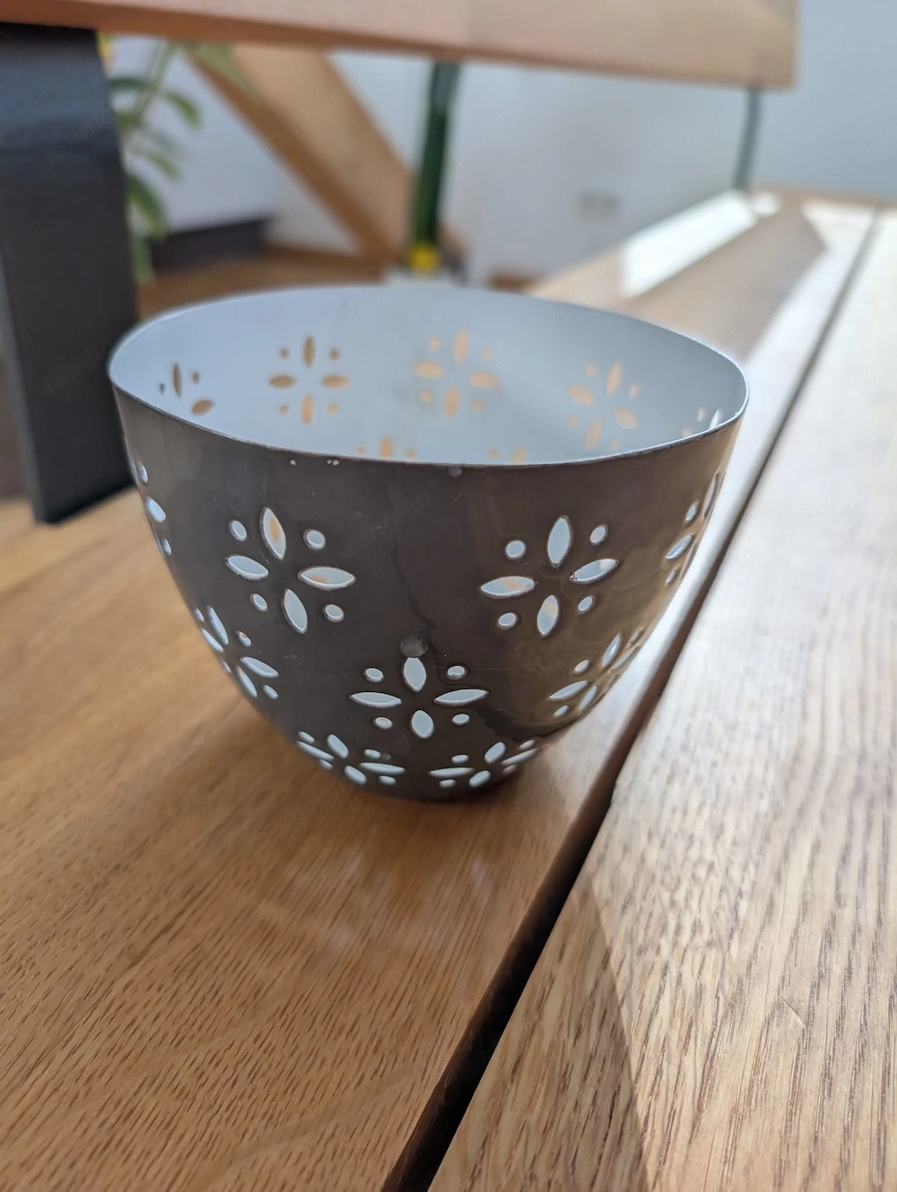 Deko-Schale   Windlicht   Übertopf in Anthrazit-Grau mit Blumenmuster