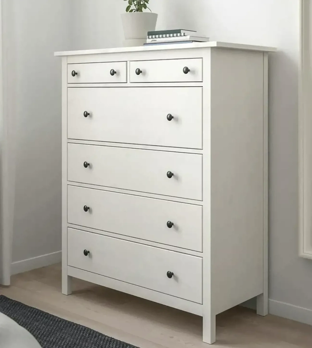 Hemnes Kommode mit 6 Schubladen, Weiß glänzend
