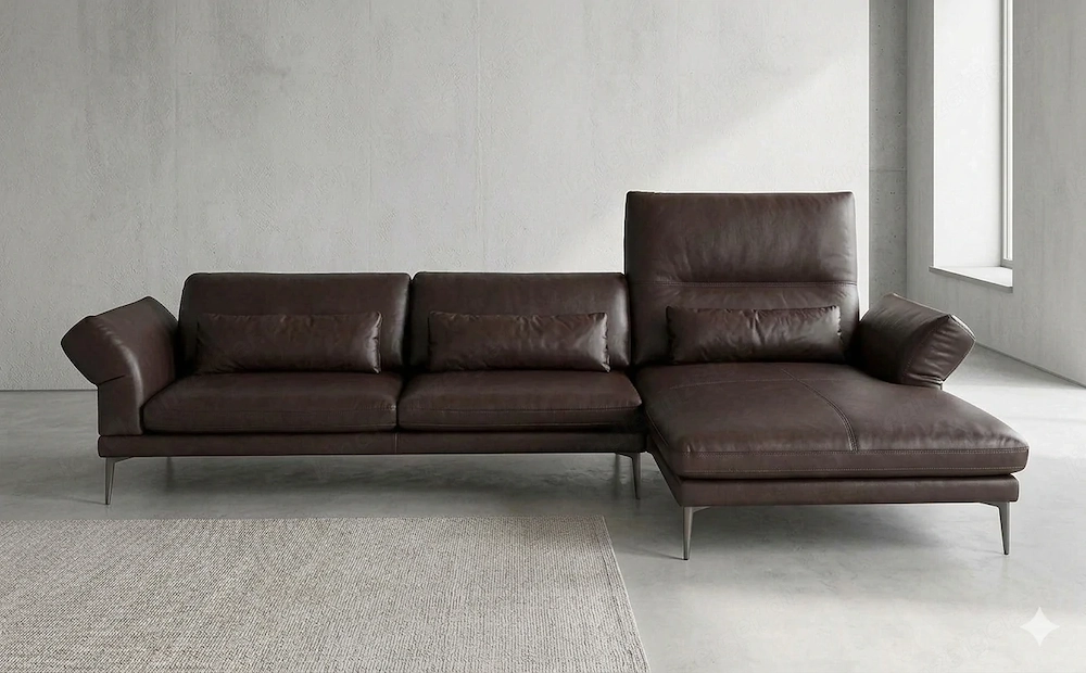 Hochwertiges Echtledersofa in zeitlosem Dunkelbraun