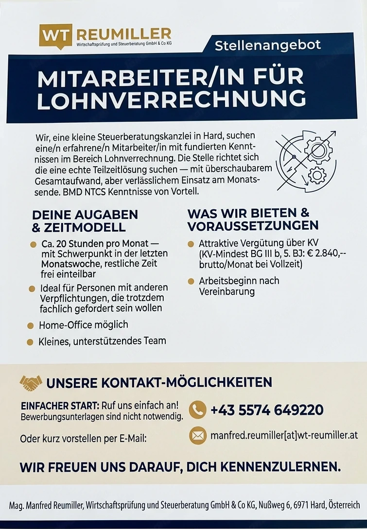  Mitarbeiter in für Lohnverrechnung