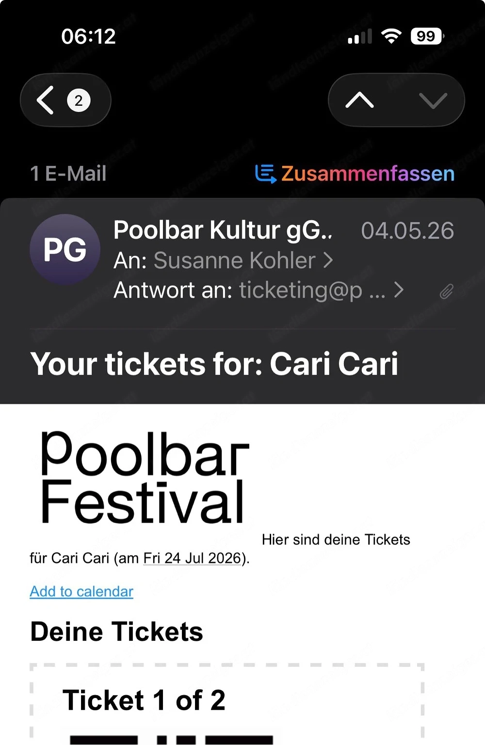 Tickets Poolbar Festival Cari Cari 24.7.