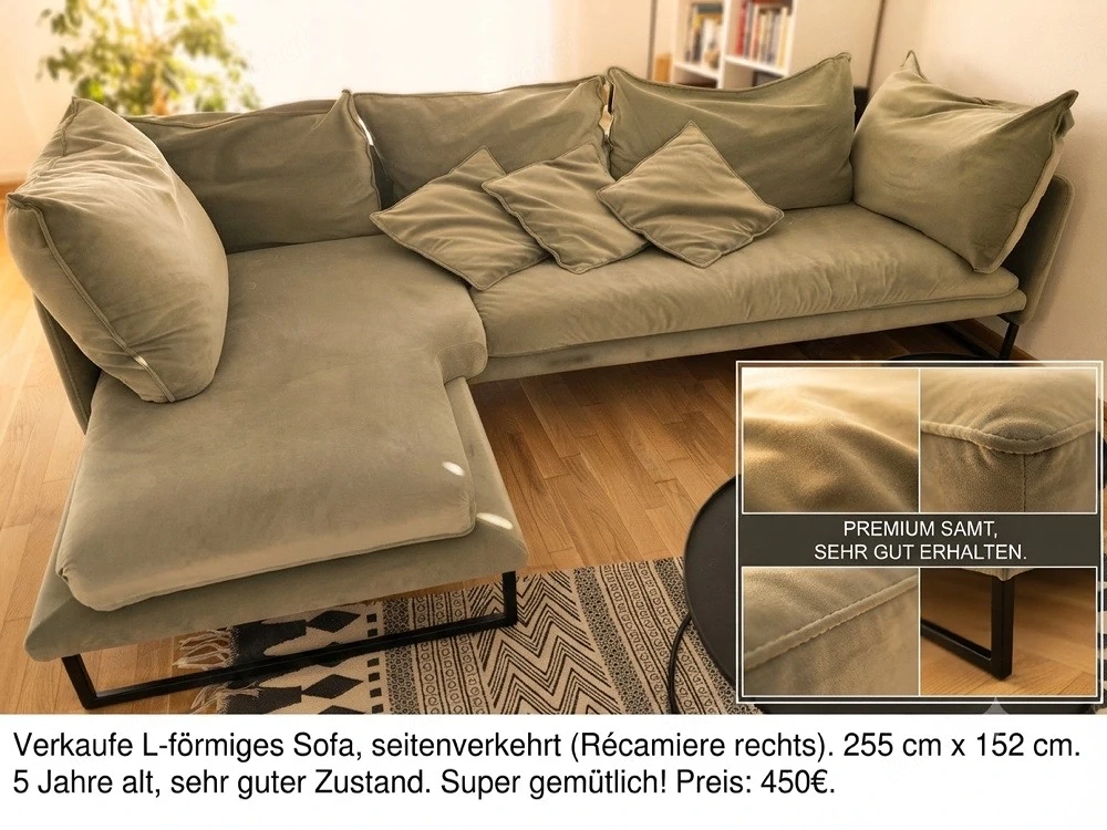 Gepflegtes L-Sofa in Samt