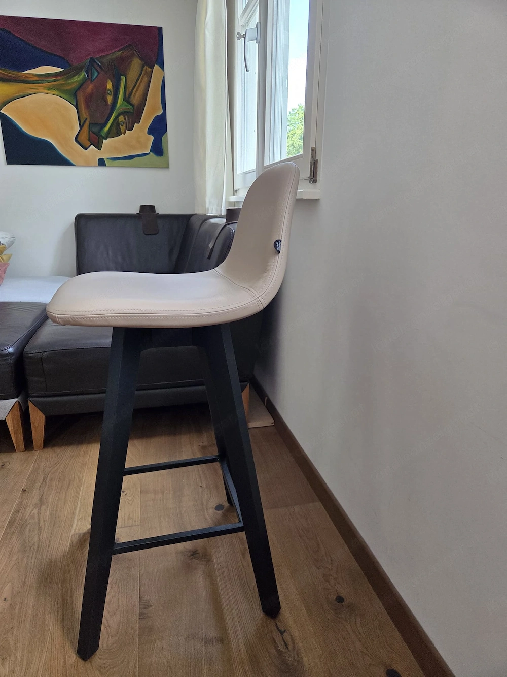 Barhocker Echtleder Premium Holzgestell kantig schwarz gebeizt NEU