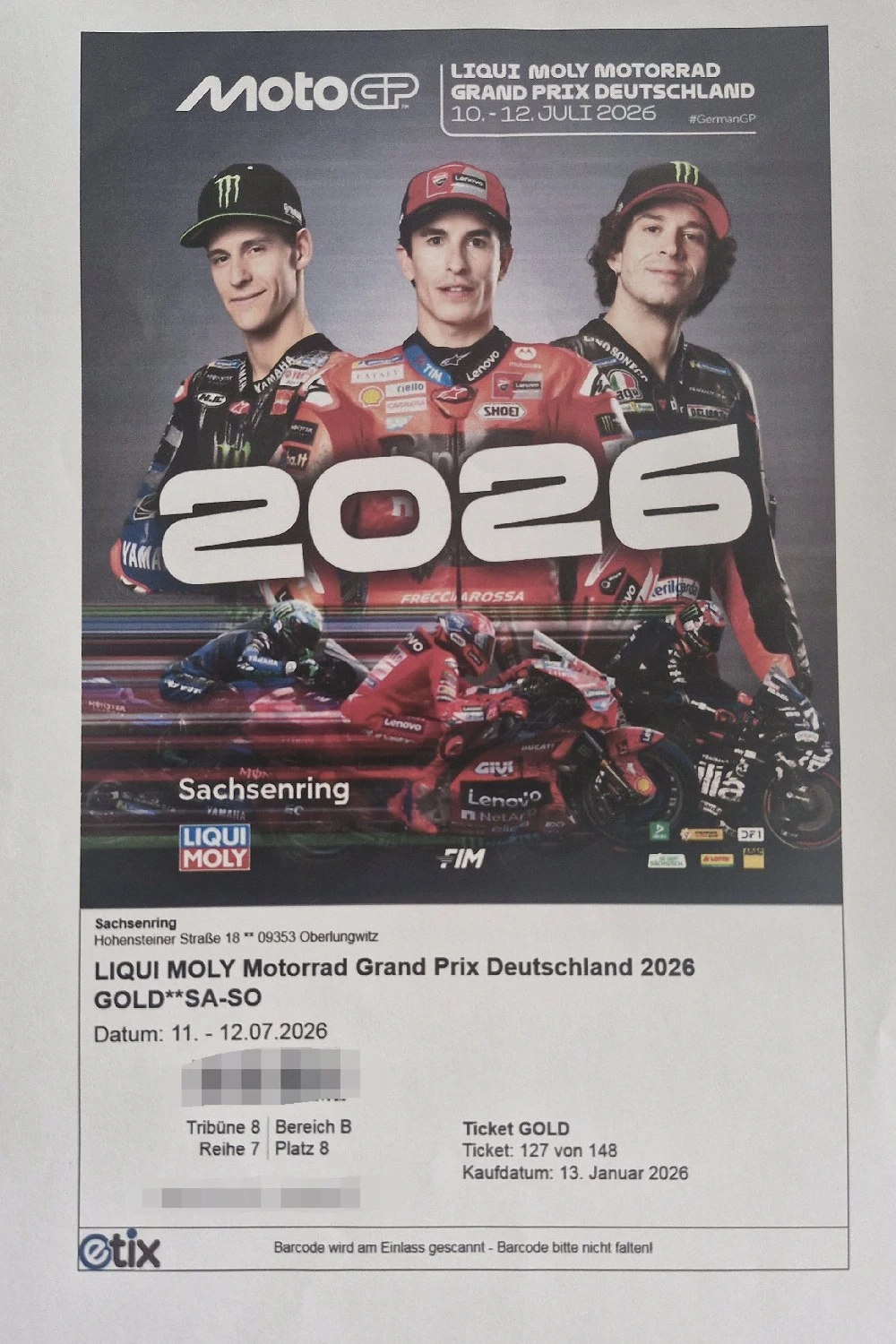 1 Karte für Moto GP Sachsenring