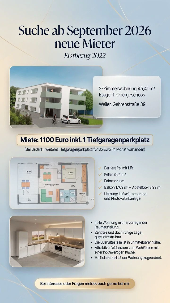 Vermietung 2-Zimmerwohnung in Weiler