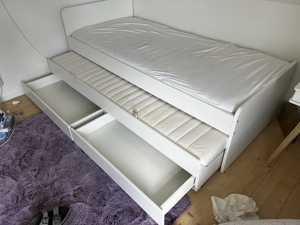 IKEA SLÄKT Kinderbett mit Ausziehbett & Stauraum   Weiß   Neuwertig