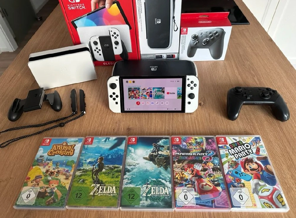 Nintendo Switch Weiß OLED + Pro Controller + 5 Spiele | OVP