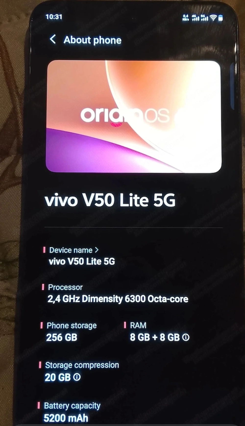 VIVO V50 5G Lite 256GB Black Dual SIM, used for 2 weeks